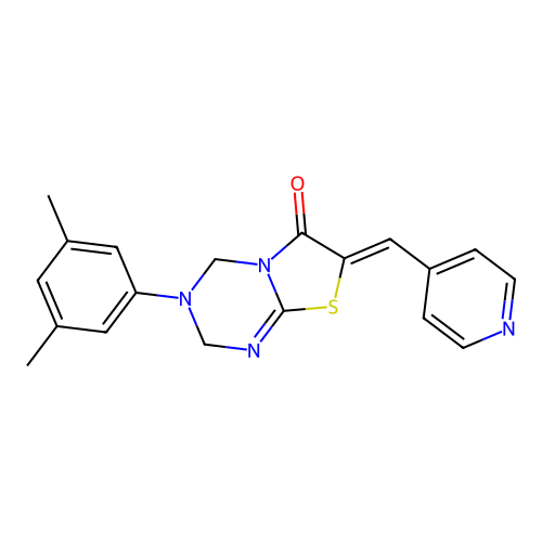 (7Z)-3-(3,5-dimethylphenyl)-7-(pyridin-4-ylmethylidene)-2,4-dihydro-[1,3]thiazolo[3,2-a][1,3,5]triazin-6-one structure