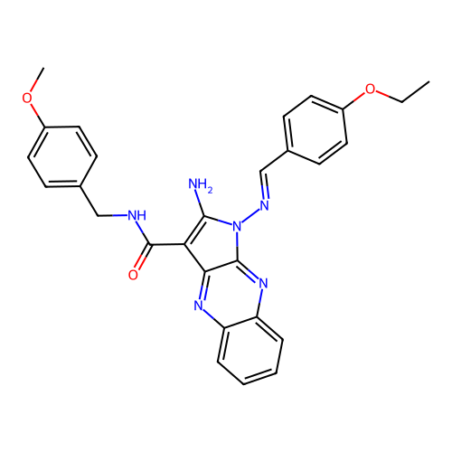 (E)-2-amino-1-((4-ethoxybenzylidene)amino)-N-(4-methoxybenzyl)-1H-pyrrolo[2,3-b]quinoxaline-3-carboxamide structure