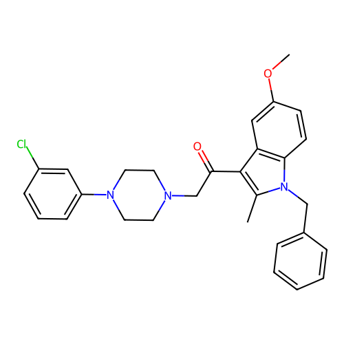 1-(1-benzyl-5-methoxy-2-methyl-indol-3-yl)-2-[4-(3-chlorophenyl)piperazin-1-yl]ethanone structure