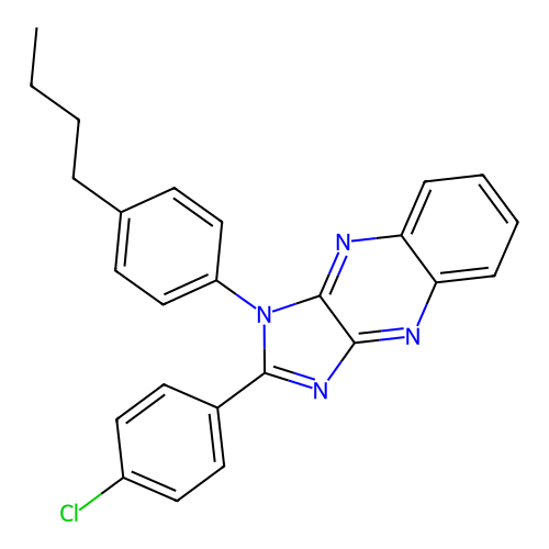 1-(4-butylphenyl)-2-(4-chlorophenyl)-1H-imidazo[4,5-b]quinoxaline structure
