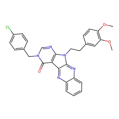 3-(4-chlorobenzyl)-11-(3,4-dimethoxyphenethyl)-3H-pyrimido[5',4':4,5]pyrrolo[2,3-b]quinoxalin-4(11H)-one structure