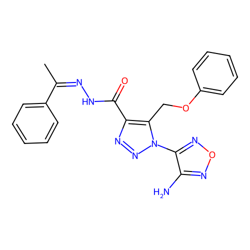 (Z)-1-(4-amino-1,2,5-oxadiazol-3-yl)-5-(phenoxymethyl)-N'-(1-phenylethylidene)-1H-1,2,3-triazole-4-carbohydrazide structure