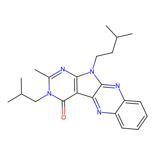 3-isobutyl-11-isopentyl-2-methyl-3H-pyrimido[5',4':4,5]pyrrolo[2,3-b]quinoxalin-4(11H)-one structure