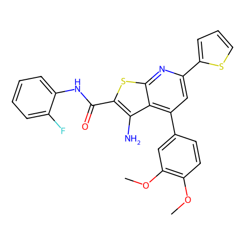 3-amino-4-(3,4-dimethoxyphenyl)-N-(2-fluorophenyl)-6-(thiophen-2-yl)thieno[2,3-b]pyridine-2-carboxamide structure