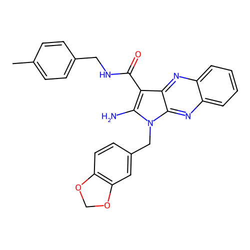 2-amino-1-(1,3-benzodioxol-5-ylmethyl)-N-(4-methylbenzyl)-1H-pyrrolo[2,3-b]quinoxaline-3-carboxamide structure