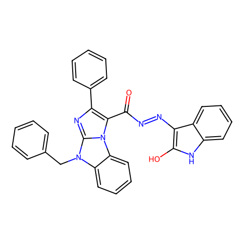 4-benzyl-N'-(2-oxoindol-3-yl)-2-phenylimidazo[1,2-a]benzimidazole-1-carbohydrazide structure