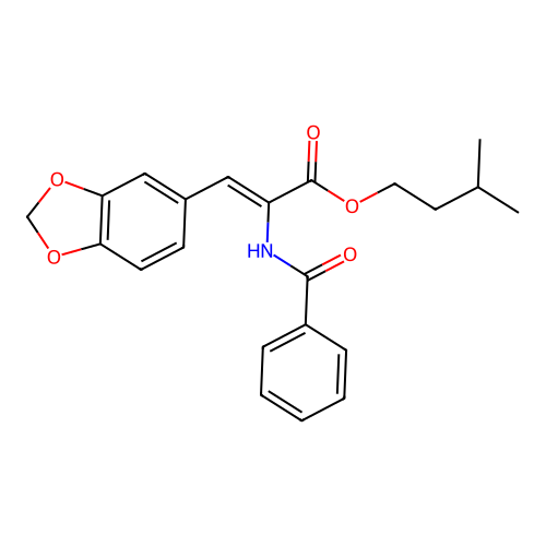 (Z)-isopentyl 2-benzamido-3-(benzo[d][1,3]dioxol-5-yl)acrylate structure