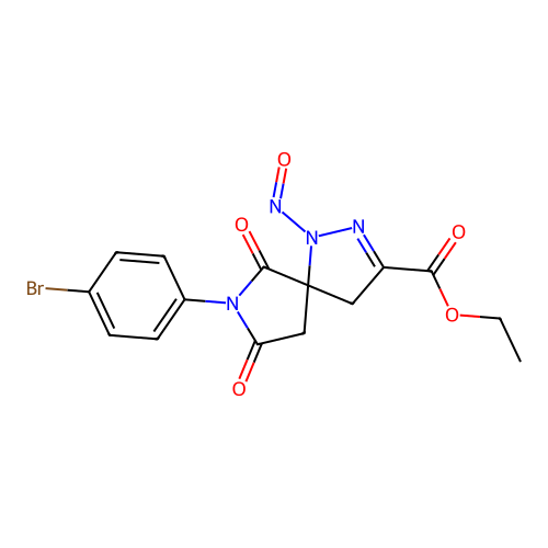 ethyl 7-(4-bromophenyl)-1-nitroso-6,8-dioxo-1,2,7-triazaspiro[4.4]non-2-ene-3-carboxylate structure