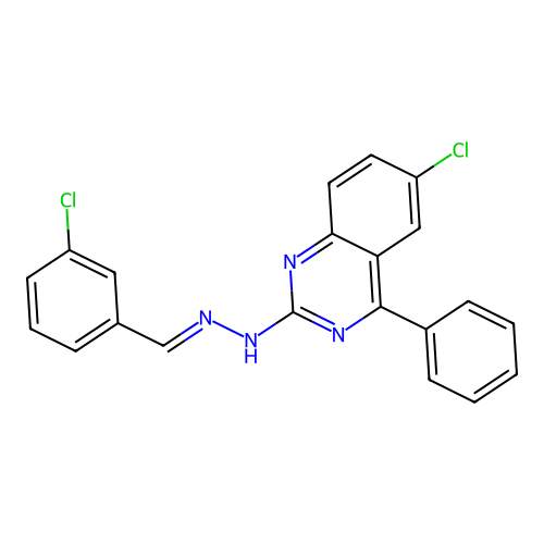 (E)-6-chloro-2-(2-(3-chlorobenzylidene)hydrazinyl)-4-phenylquinazoline structure