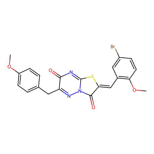 (2Z)-2-[(5-bromo-2-methoxyphenyl)methylidene]-6-[(4-methoxyphenyl)methyl]-[1,3]thiazolo[3,2-b][1,2,4]triazine-3,7-dione structure