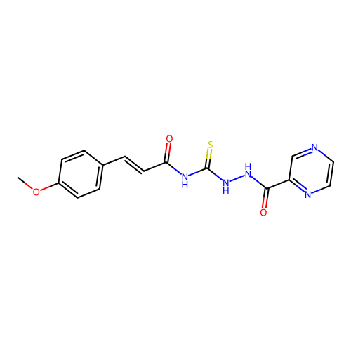(2E)-3-(4-methoxyphenyl)-N-{[2-(pyrazin-2-ylcarbonyl)hydrazinyl]carbonothioyl}prop-2-enamide structure