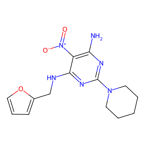 (6-Amino-5-nitro-2-piperidylpyrimidin-4-yl)(2-furylmethyl)amine structure