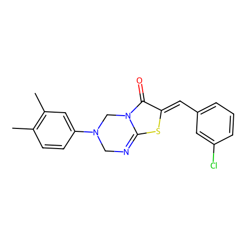 (7Z)-7-(3-chlorobenzylidene)-3-(3,4-dimethylphenyl)-3,4-dihydro-2H-[1,3]thiazolo[3,2-a][1,3,5]triazin-6(7H)-one structure
