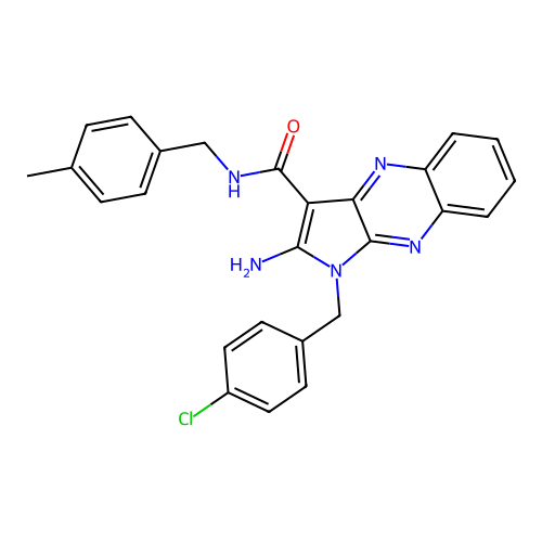 2-amino-1-(4-chlorobenzyl)-N-(4-methylbenzyl)-1H-pyrrolo[2,3-b]quinoxaline-3-carboxamide structure