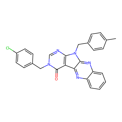 3-(4-chlorobenzyl)-11-(4-methylbenzyl)-3,11-dihydro-4H-pyrimido[5',4':4,5]pyrrolo[2,3-b]quinoxalin-4-one structure