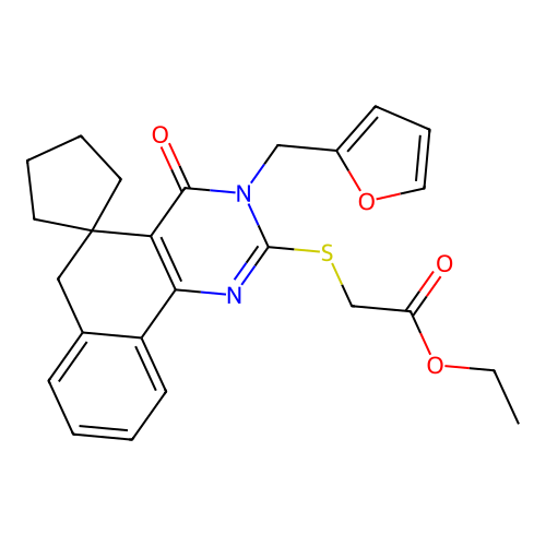 ethyl 2-((3-(furan-2-ylmethyl)-4-oxo-4,6-dihydro-3H-spiro[benzo[h]quinazoline-5,1'-cyclopentan]-2-yl)thio)acetate structure
