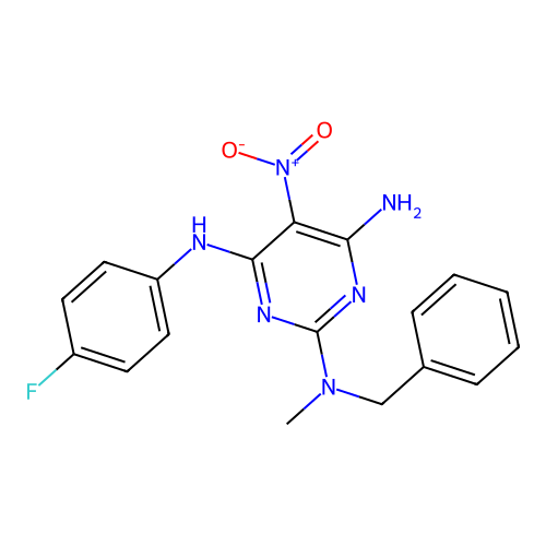 {4-Amino-6-[(4-fluorophenyl)amino]-5-nitropyrimidin-2-yl}methylbenzylamine structure