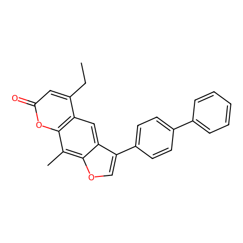3-(4-biphenylyl)-5-ethyl-9-methyl-7H-furo[3,2-g]chromen-7-one structure