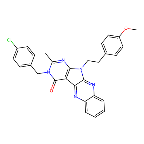 3-(4-chlorobenzyl)-11-(4-methoxyphenethyl)-2-methyl-3H-pyrimido[5',4':4,5]pyrrolo[2,3-b]quinoxalin-4(11H)-one structure