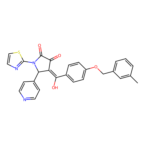 (4E)-4-(hydroxy{4-[(3-methylbenzyl)oxy]phenyl}methylidene)-5-(pyridin-4-yl)-1-(1,3-thiazol-2-yl)pyrrolidine-2,3-dione structure