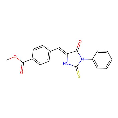 (Z)-methyl 4-((5-oxo-1-phenyl-2-thioxoimidazolidin-4-ylidene)methyl)benzoate structure
