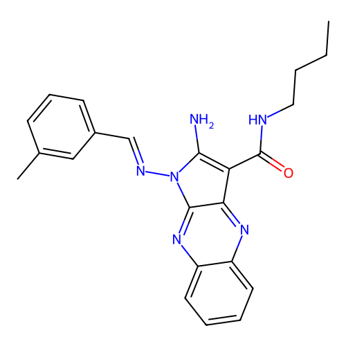(E)-2-amino-N-butyl-1-((3-methylbenzylidene)amino)-1H-pyrrolo[2,3-b]quinoxaline-3-carboxamide structure