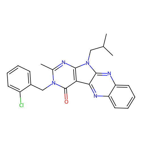 3-(2-chlorobenzyl)-11-isobutyl-2-methyl-3H-pyrimido[5',4':4,5]pyrrolo[2,3-b]quinoxalin-4(11H)-one structure
