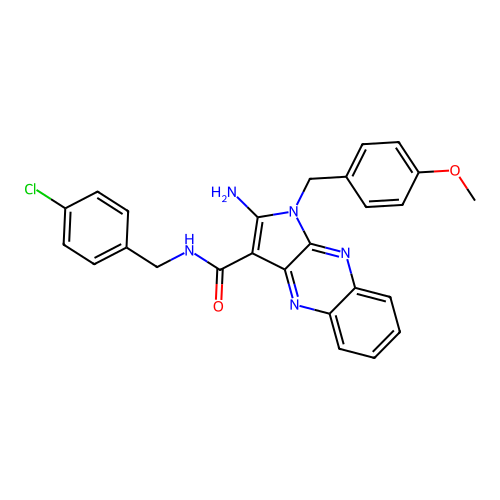 2-amino-N-(4-chlorobenzyl)-1-(4-methoxybenzyl)-1H-pyrrolo[2,3-b]quinoxaline-3-carboxamide structure