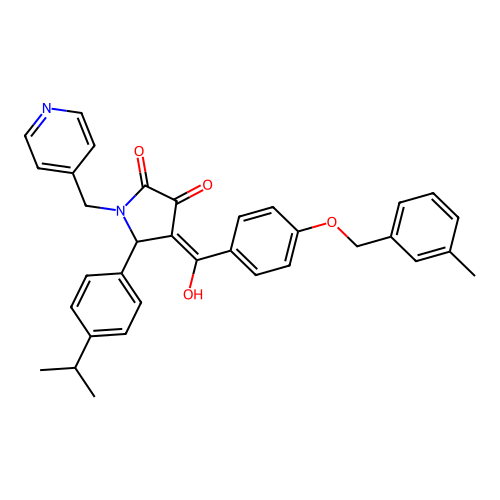 (4E)-4-[hydroxy-[4-[(3-methylphenyl)methoxy]phenyl]methylidene]-5-(4-propan-2-ylphenyl)-1-(pyridin-4-ylmethyl)pyrrolidine-2,3-dione structure