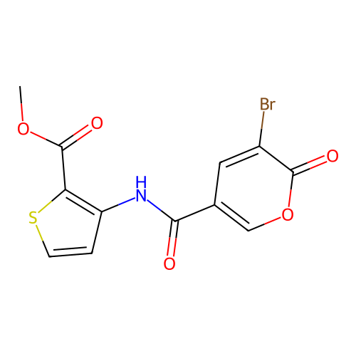 methyl 3-(3-bromo-2-oxo-2H-pyran-5-carboxamido)thiophene-2-carboxylate structure