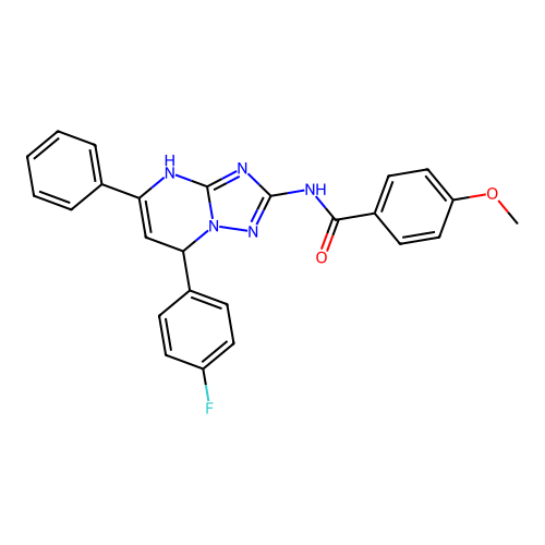 N-(7-(4-fluorophenyl)-5-phenyl-4,7-dihydro-[1,2,4]triazolo[1,5-a]pyrimidin-2-yl)-4-methoxybenzamide structure