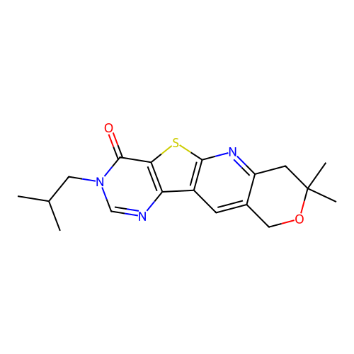 3-isobutyl-8,8-dimethyl-7,10-dihydro-8H-pyrano[3'',4'':5',6']pyrido[3',2':4,5]thieno[3,2-d]pyrimidin-4(3H)-one structure