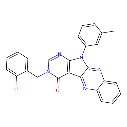 3-(2-chlorobenzyl)-11-(3-methylphenyl)-3,11-dihydro-4H-pyrimido[5',4':4,5]pyrrolo[2,3-b]quinoxalin-4-one structure