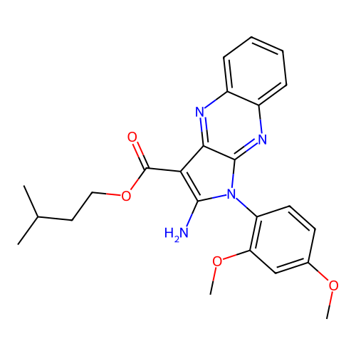 3-methylbutyl 2-amino-1-(2,4-dimethoxyphenyl)-1H-pyrrolo[2,3-b]quinoxaline-3-carboxylate structure