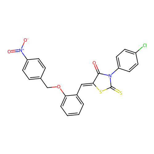 (Z)-3-(4-chlorophenyl)-5-(2-((4-nitrobenzyl)oxy)benzylidene)-2-thioxothiazolidin-4-one structure