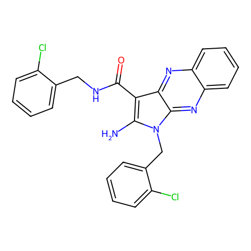 2-amino-N,1-bis(2-chlorobenzyl)-1H-pyrrolo[2,3-b]quinoxaline-3-carboxamide structure