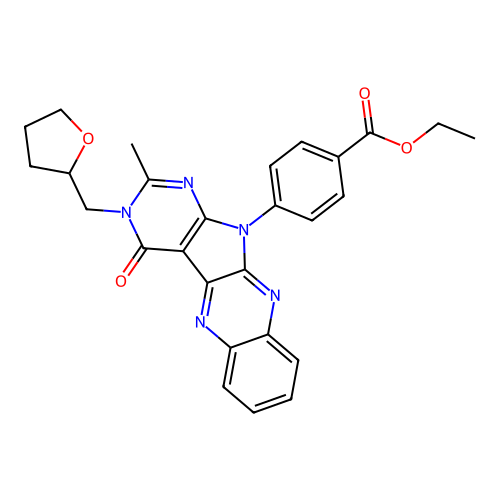 ethyl 4-(2-methyl-4-oxo-3-((tetrahydrofuran-2-yl)methyl)-3H-pyrimido[5',4':4,5]pyrrolo[2,3-b]quinoxalin-11(4H)-yl)benzoate structure