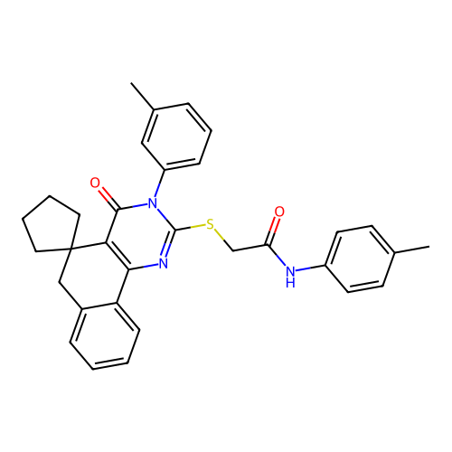 2-((4-oxo-3-(m-tolyl)-4,6-dihydro-3H-spiro[benzo[h]quinazoline-5,1'-cyclopentan]-2-yl)thio)-N-(p-tolyl)acetamide structure