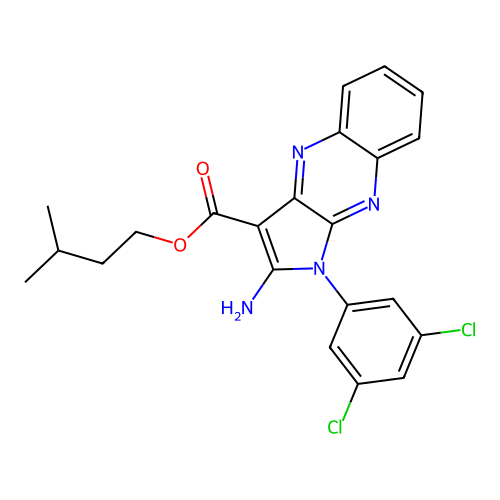 3-methylbutyl 2-amino-1-(3,5-dichlorophenyl)-1H-pyrrolo[2,3-b]quinoxaline-3-carboxylate structure