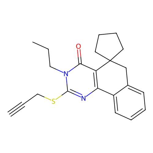 2-(prop-2-yn-1-ylthio)-3-propyl-3H-spiro[benzo[h]quinazoline-5,1'-cyclopentan]-4(6H)-one structure