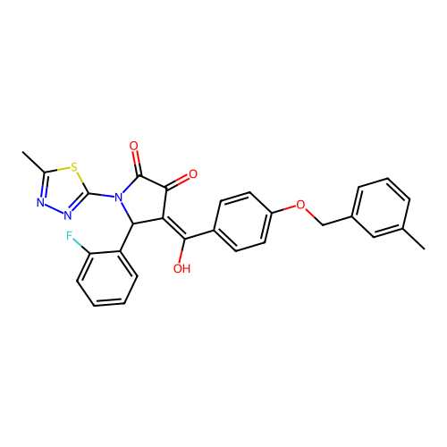 (4E)-5-(2-fluorophenyl)-4-(hydroxy{4-[(3-methylbenzyl)oxy]phenyl}methylidene)-1-(5-methyl-1,3,4-thiadiazol-2-yl)pyrrolidine-2,3-dione structure