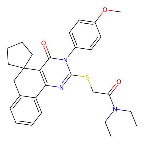 N,N-diethyl-2-((3-(4-methoxyphenyl)-4-oxo-4,6-dihydro-3H-spiro[benzo[h]quinazoline-5,1'-cyclopentan]-2-yl)thio)acetamide structure