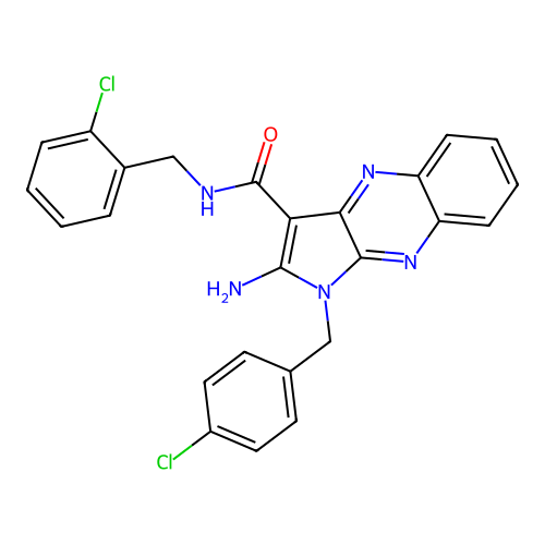 2-amino-N-(2-chlorobenzyl)-1-(4-chlorobenzyl)-1H-pyrrolo[2,3-b]quinoxaline-3-carboxamide structure