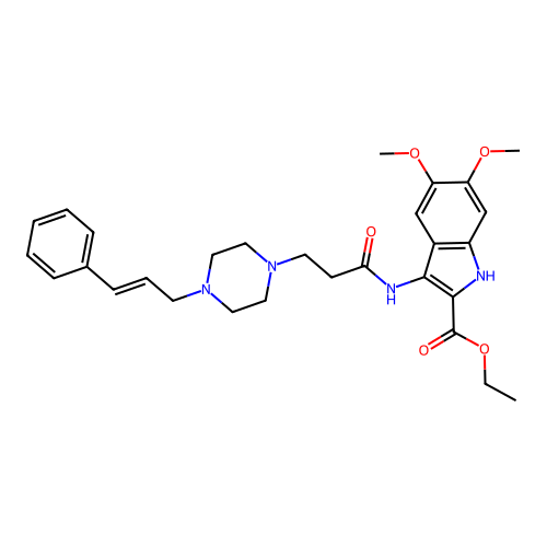 Ethyl 3-[3-(4-cinnamylpiperazin-1-yl)propanoylamino]-5,6-dimethoxy-1H-indole-2-carboxylate structure