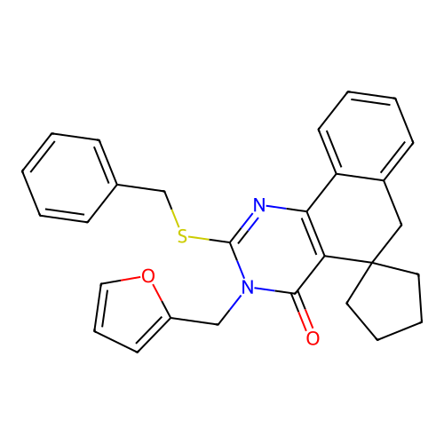 2-(benzylthio)-3-(furan-2-ylmethyl)-3H-spiro[benzo[h]quinazoline-5,1'-cyclopentan]-4(6H)-one structure