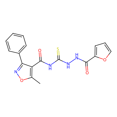N-(2-(furan-2-carbonyl)hydrazinecarbonothioyl)-5-methyl-3-phenylisoxazole-4-carboxamide structure