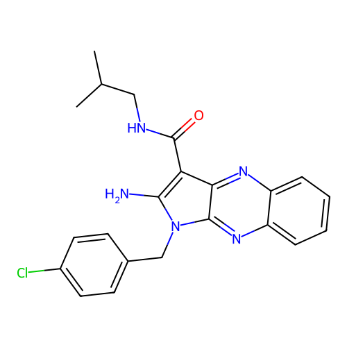 2-amino-1-(4-chlorobenzyl)-N-(2-methylpropyl)-1H-pyrrolo[2,3-b]quinoxaline-3-carboxamide structure