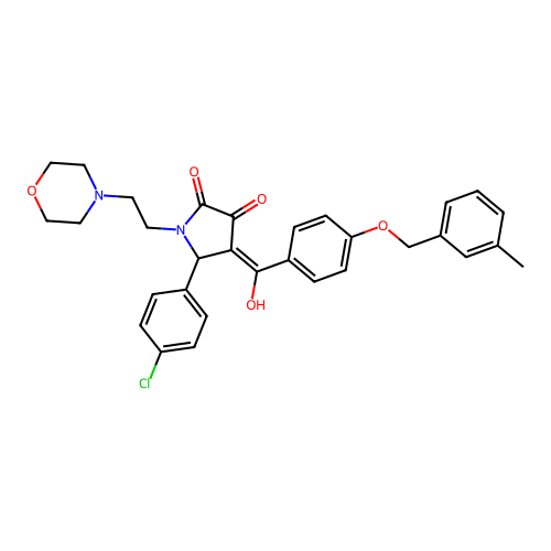 (4E)-5-(4-chlorophenyl)-4-(hydroxy{4-[(3-methylbenzyl)oxy]phenyl}methylidene)-1-[2-(morpholin-4-yl)ethyl]pyrrolidine-2,3-dione structure