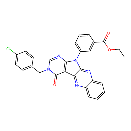 ethyl 3-(3-(4-chlorobenzyl)-4-oxo-3H-pyrimido[5',4':4,5]pyrrolo[2,3-b]quinoxalin-11(4H)-yl)benzoate structure