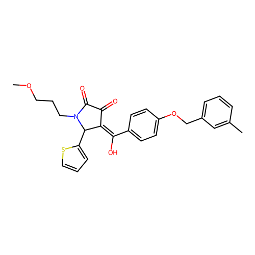 (4E)-4-(hydroxy{4-[(3-methylbenzyl)oxy]phenyl}methylidene)-1-(3-methoxypropyl)-5-(thiophen-2-yl)pyrrolidine-2,3-dione structure
